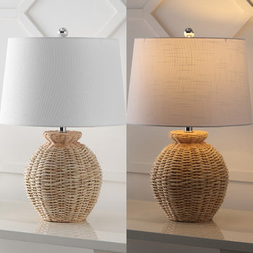 Nora 22" Rustic Coastal Rattan Globe LED Table Lamps - JONATHAN Y